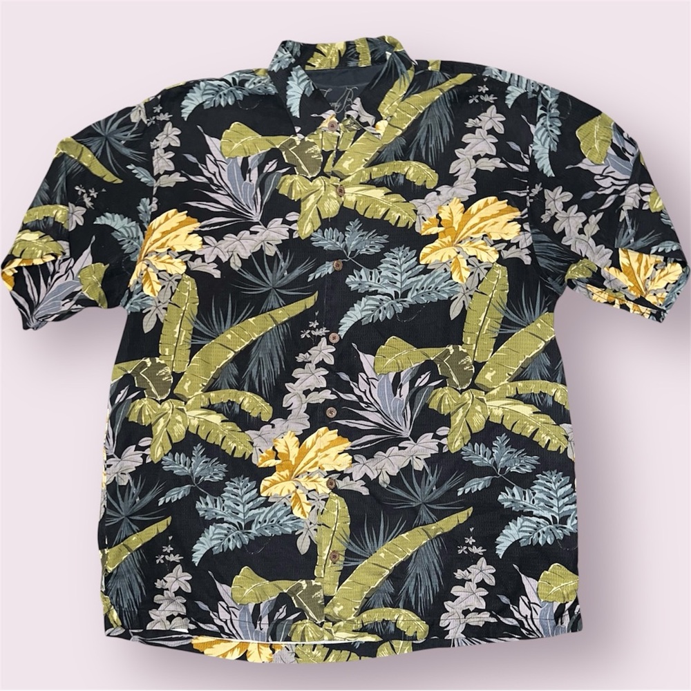 Tommy Bahama Silk Hawaiian Aloha Shirt Men’s XL Black Floral Tropical